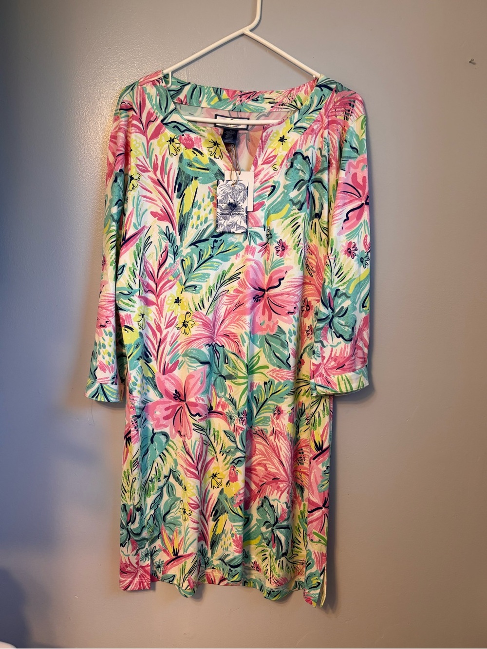 Stella Parker Hot Pink Island Collection 3/4 Sleeve UPF 50 Dress. Sz XL. NWT
